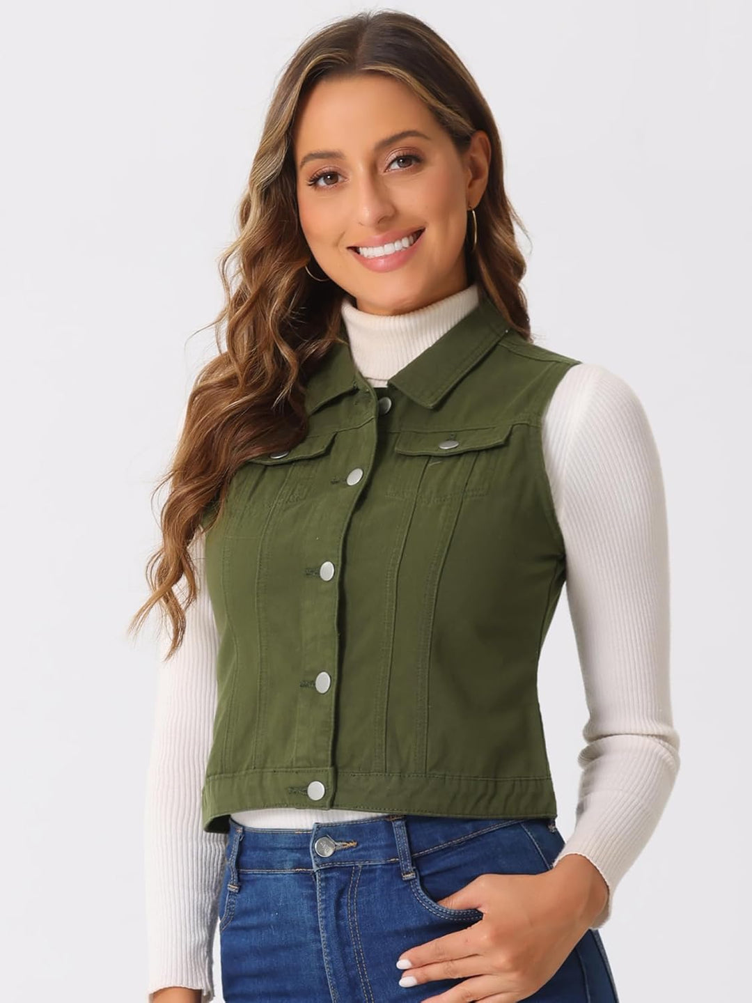 Allegra K Damen Jeansweste Collegejacke S Armeegrün, S Armeegrün