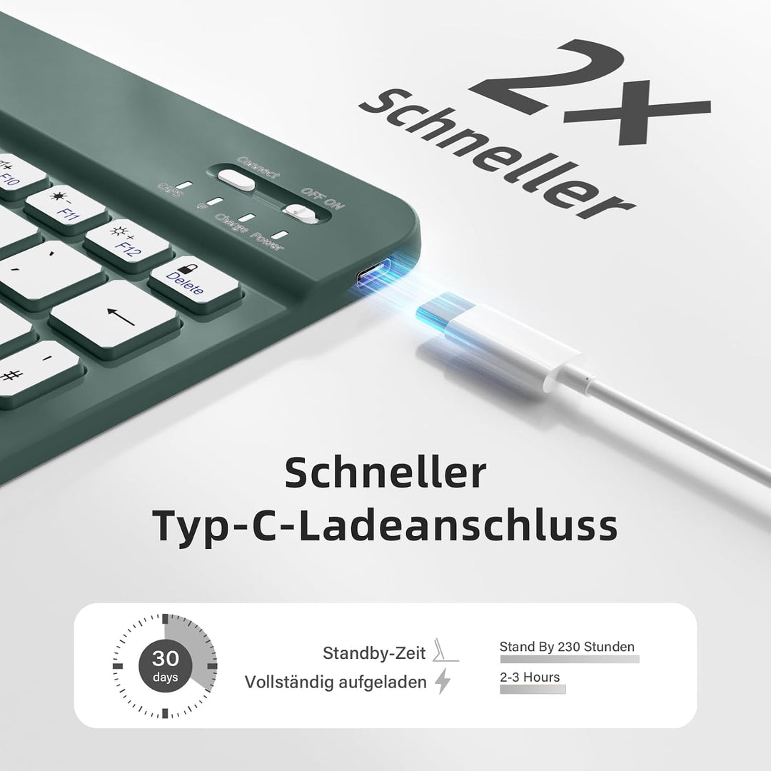 JKSML Tragbare Kabellose Bluetooth Tastatur, Deutsche QWERTZ Layout | | für iPad Air/Pro/Mini/iPad 1