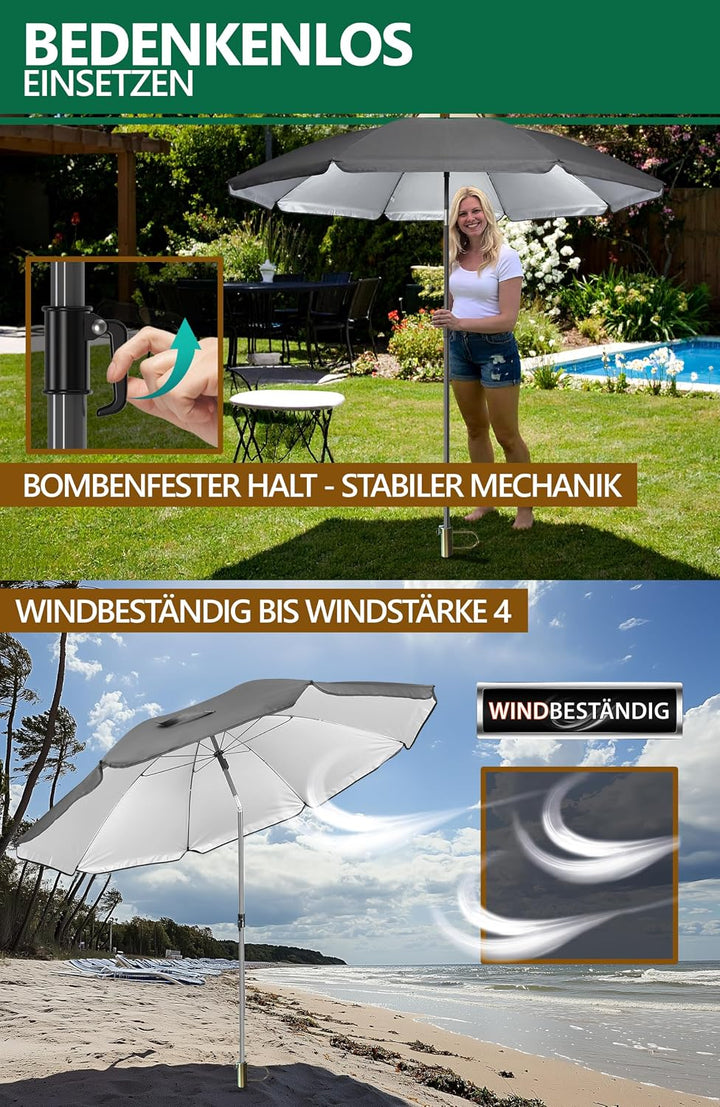 4smile Sonnenschirm Strand SunnyJoy Modern im 3er-Set, Anthrazit - Strandschirm windfest stabil 180