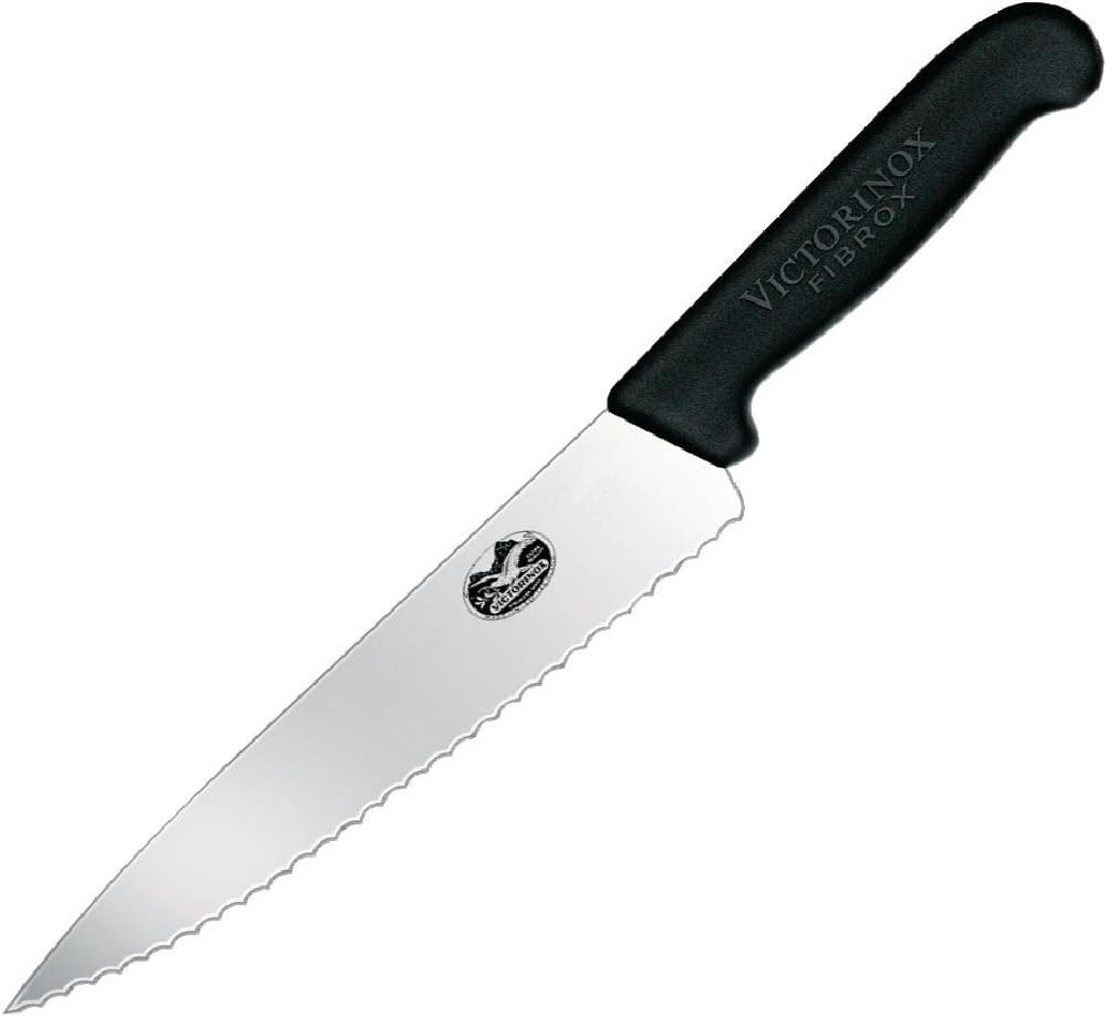 Victorinox Fibrox Tranchiermesser Wellenschliff, Extra Scharfe Klinge, Rostfreier Stahl, Spülmaschin