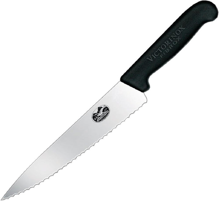 Victorinox Fibrox Tranchiermesser Wellenschliff, Extra Scharfe Klinge, Rostfreier Stahl, Spülmaschin