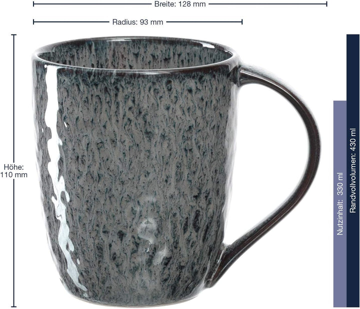 LEONARDO HOME 018563 MATERA 6er Set Becher, Keramik, anthrazit, Anthrazit
