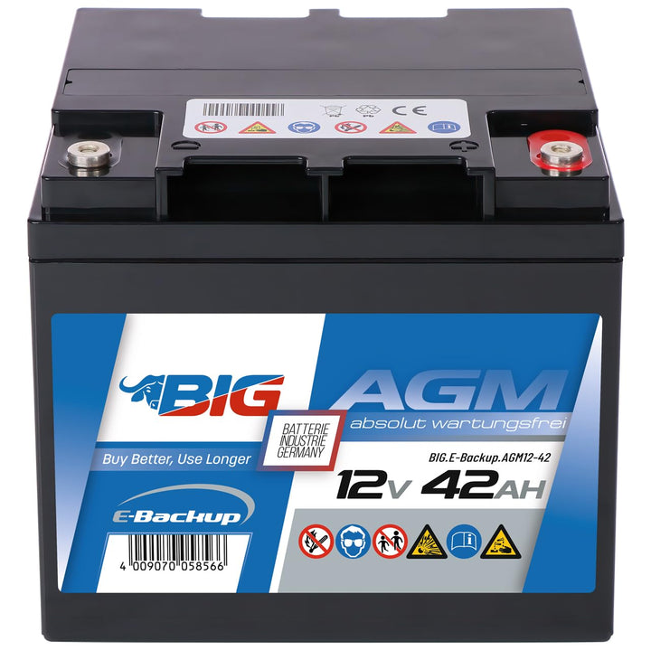 BIG E-Backup AGM Notstrombatterie 12V 42Ah für EPS- und USV-Systeme, Speicher- & Kommunikationssyste