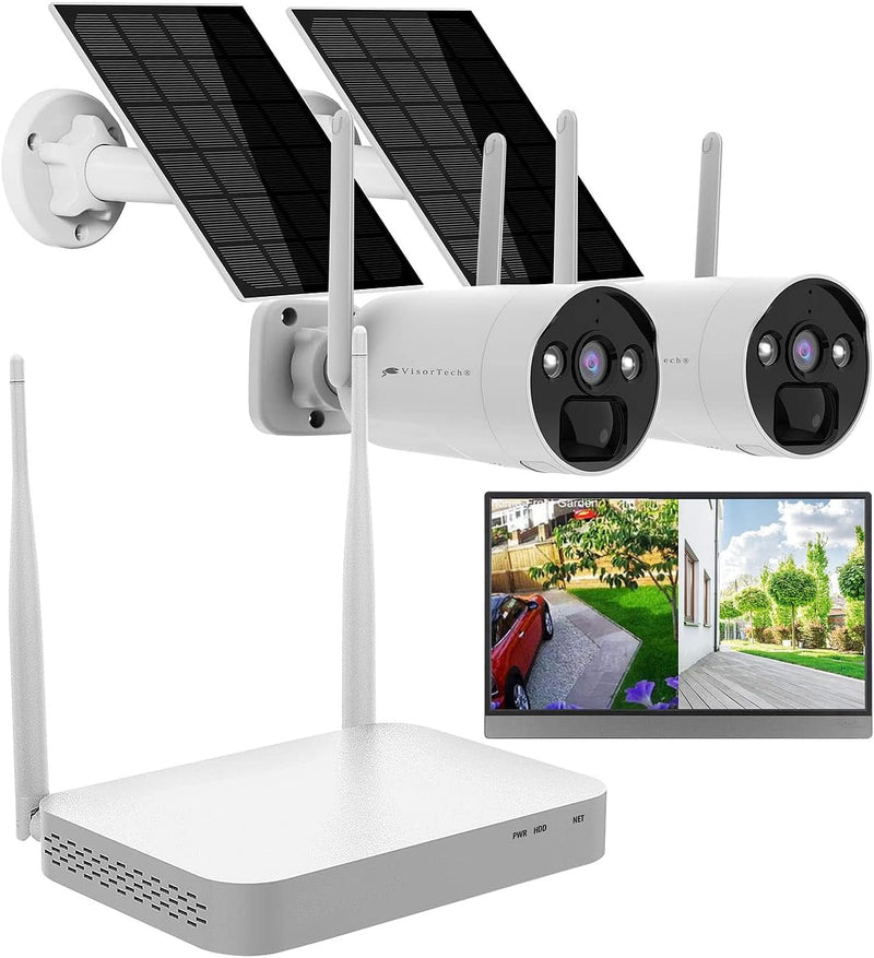 VisorTech NVR: 2K-Festplatten-Überwachungsrekorder + 2 Solar-Akku-Kameras, HDMI, App (Funk Überwachu
