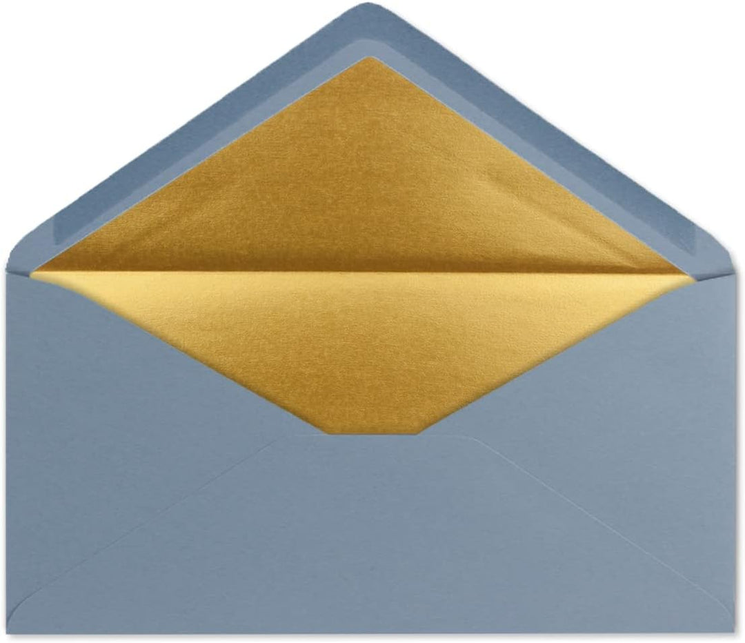 100 Brief-Umschläge DIN Lang - Graublau mit Gold-Metallic Innen-Futter - 110 x 220 mm - Nassklebung