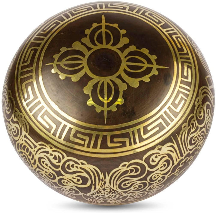 Klangschalen-Set Bauchige Klangschale 'Buddha Eye' mit Lederklöppel und Kissen