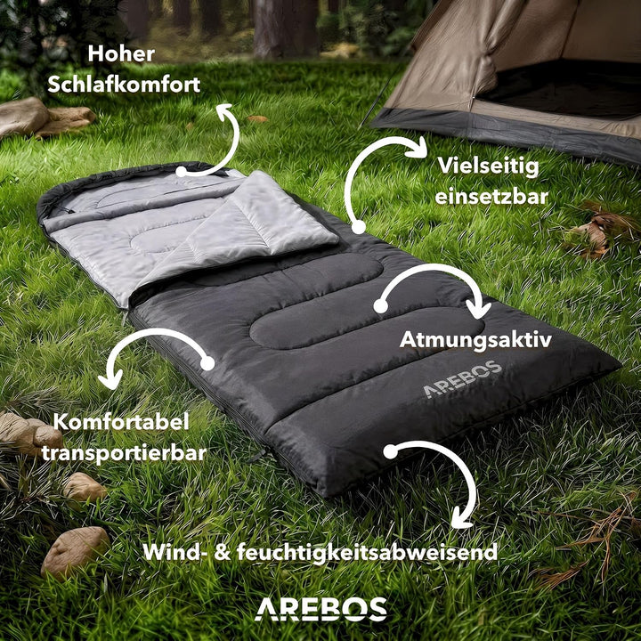 Arebos Camping Schlafsack Erwachsene 220 × 83 cm | Deckenschlafsack | wasserabweisend | inkl. Kompre