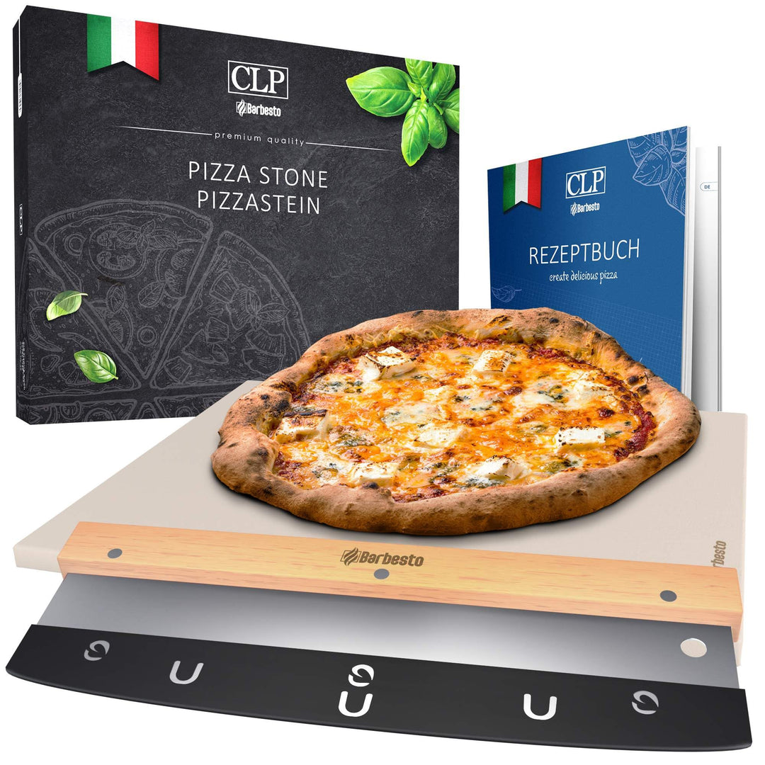 CLP Pizzastein eckig aus Cordierit mit Rezeptbuch für Backofen & Grill 38x30 cm I Einzeln oder als S
