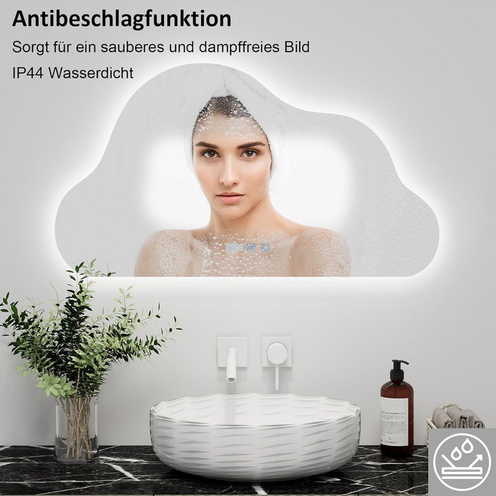 YU YUSING Badezimmerspiegel Led Badspiegel mit Beleuchtung in Wolkenform 90 x 50 cm, 3 Lichtfarbe Ei