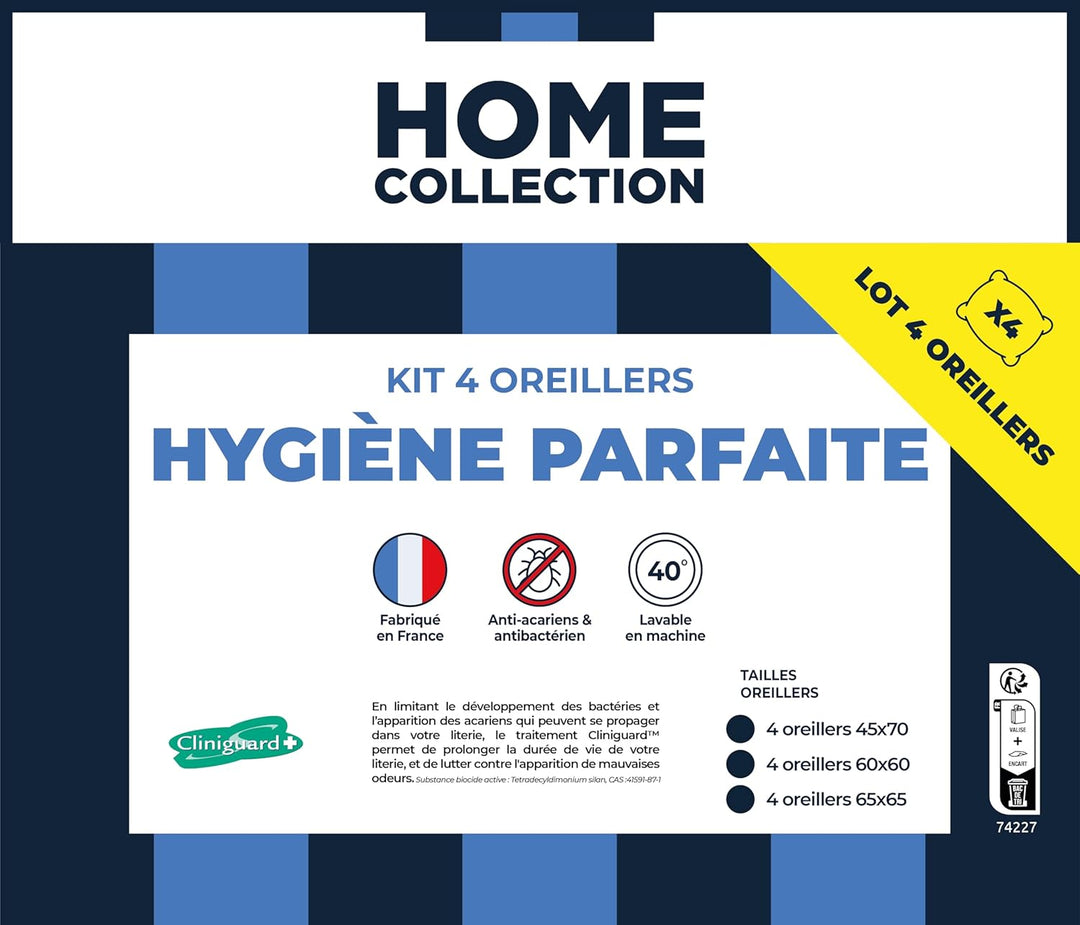 Bleu Câlin Home Collection Lot de 4 Oreillers Cliniguard Anti-Acariens Blancs 60x60 cm Oke Set mit 4