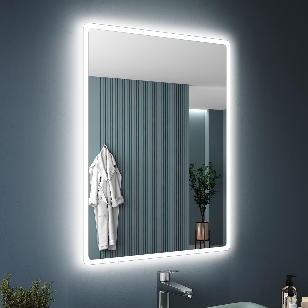 SONNI Badspiegel Lichtspiegel Kupfer/bleifreie Spiegel Wandspiegel 80 x 60cm kaltweiss IP44 energies