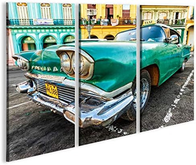 islandburner Bild Bilder auf Leinwand Taxi Cuba Havanna Kuba 3p XXL Poster Leinwandbild Wandbild Dek