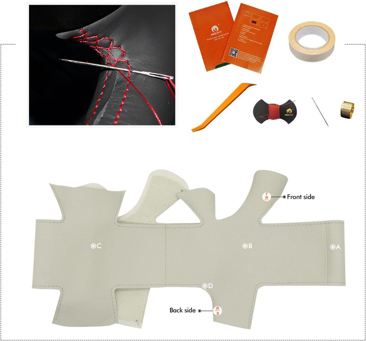 MEWANT Lenkradbezug für FIAT 500 2008-2012 DIY Hand Nähen Lenkradhülle beige microfiber leather ohne