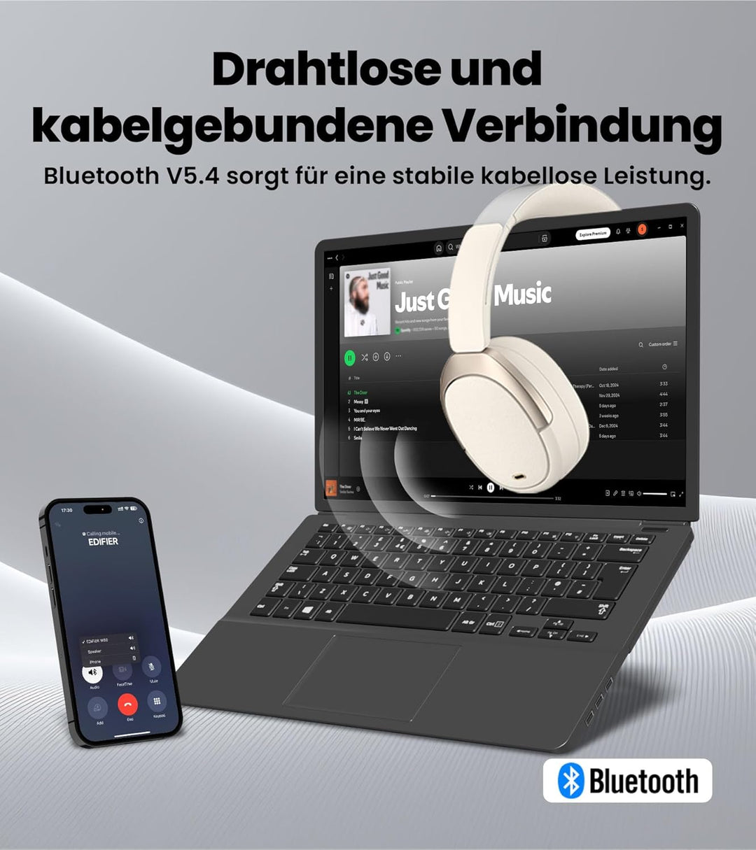 Edifier W80 Over-Ear-Kopfhörer mit aktiver Geräuschunterdrückung (-49 dB), LDAC AAC Hi-Res kabelgebu