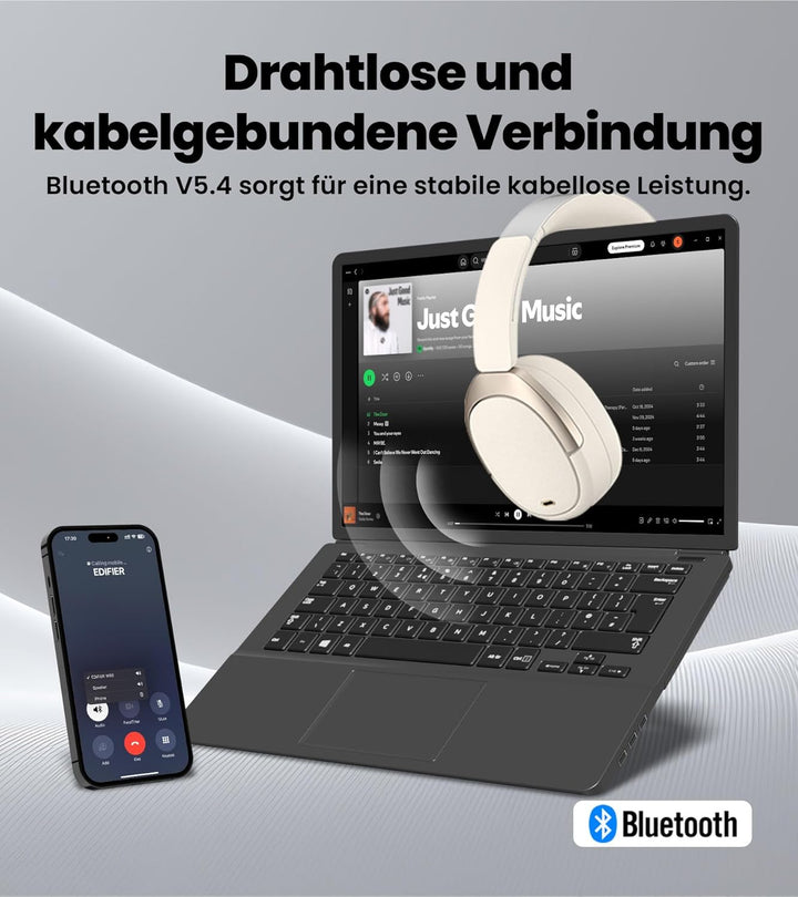 Edifier W80 Over-Ear-Kopfhörer mit aktiver Geräuschunterdrückung (-49 dB), LDAC AAC Hi-Res kabelgebu