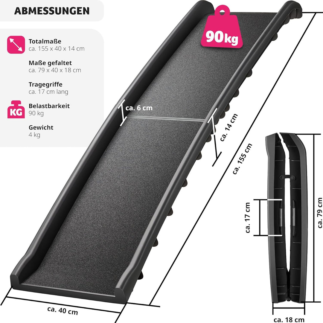 tectake® Hunderampe, klappbar und rutschfest, bis 90kg, Hunderampe Auto mit Kofferraumschutz, Hausti