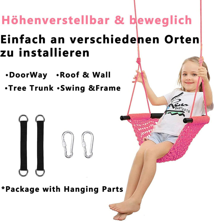kinderschaukel Outdoor,Handgestrickter Bequem und Atmungsaktiv Kinder Schaukelsitz,Höhenverstellbar