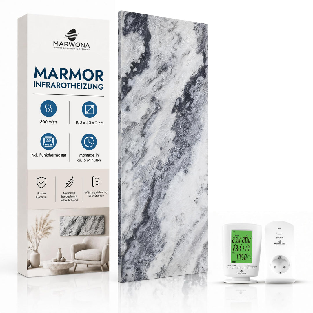 Marwona Naturstein Infrarotheizung 800 Watt mit Digitalthermostat I Energiesparende Infrarot Wandhei