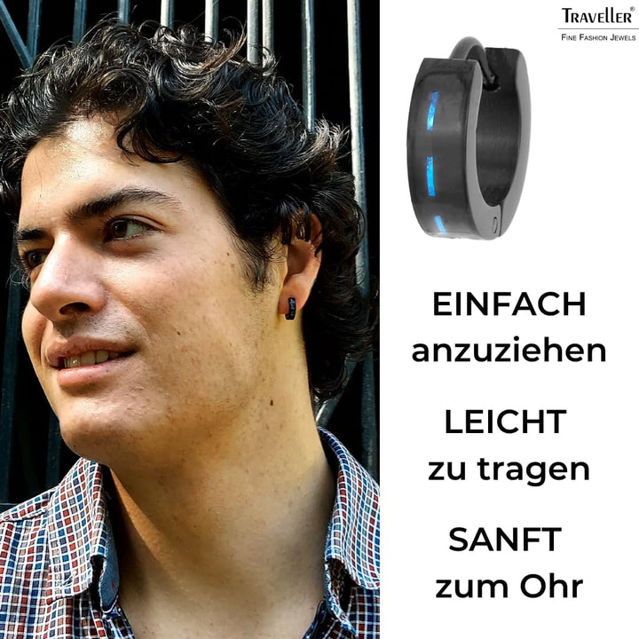 Traveller Creolen - Herren - Edelstahl - schwarz - Karbon Blau, Blau