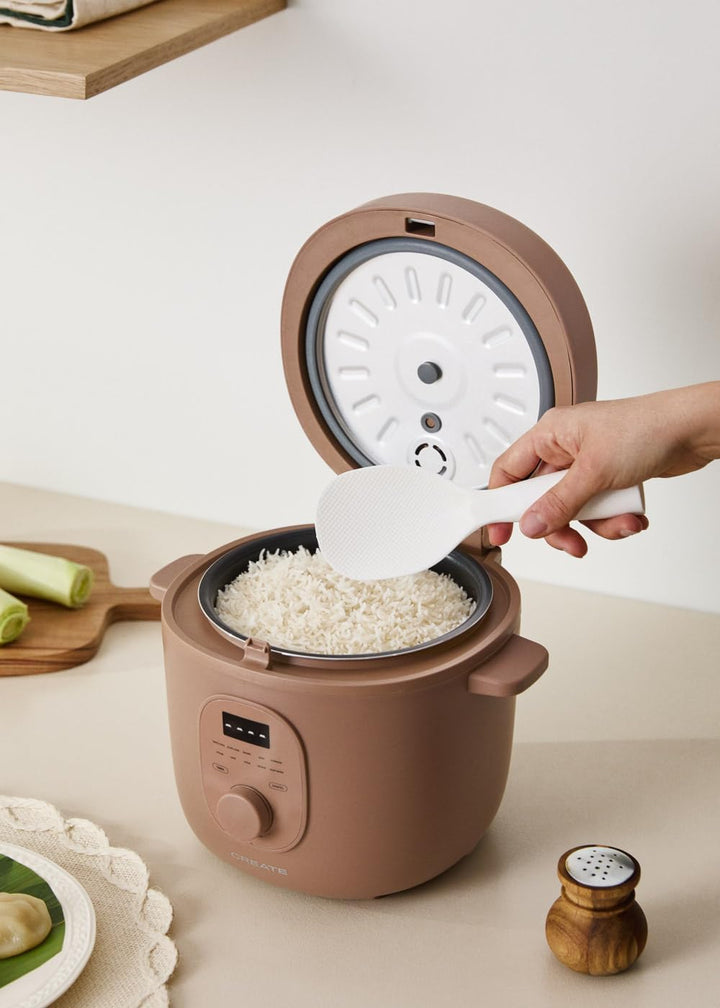 CREATE Rice Cooker Studio, elektrischer Reiskocher, 2 l, Mokka, programmierbar bis 24 Stunden, berei