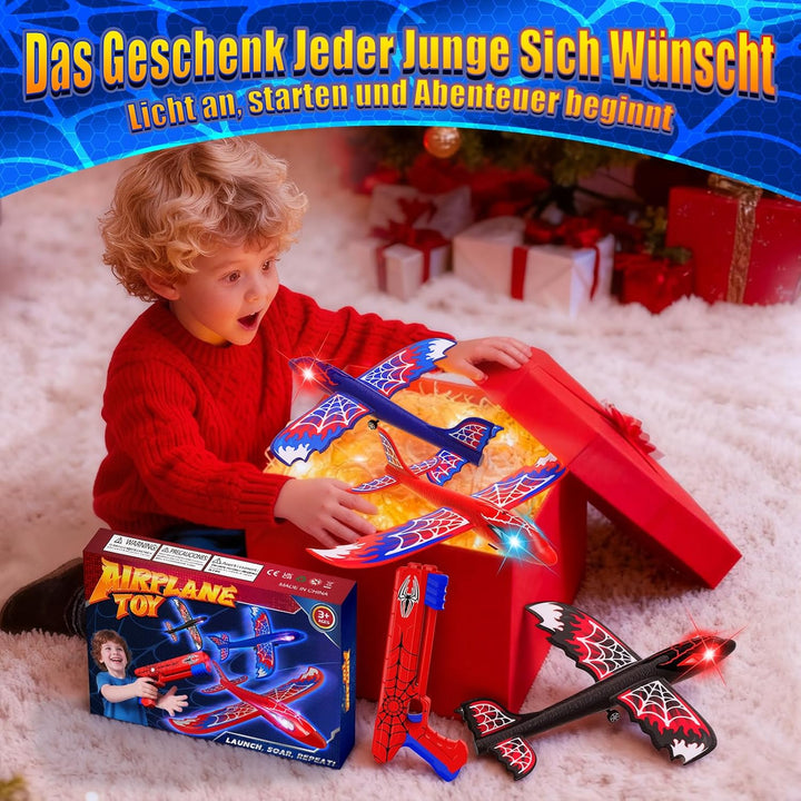 Flugzeug Spielzeug ab 3-12 Jahre, 3 Flugzeug mit Leuchtend Augen & Spinnennetz Flügel, Spider Spielz