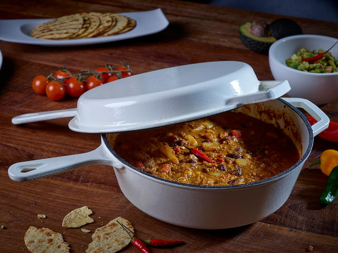 Echtwerk Schmortopf und Grillpfanne 2-in-1 Set, Gusseisen Bräter mit Deckel, Gusseisentopf mit Email