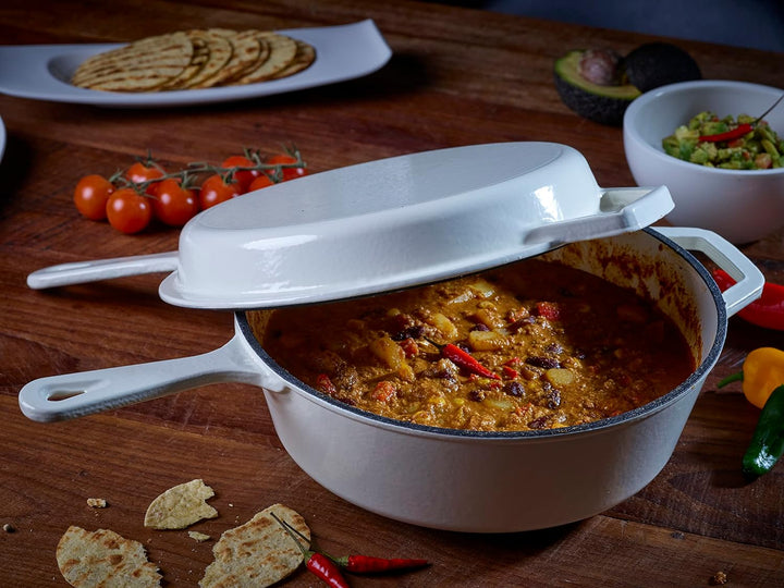 Echtwerk Schmortopf und Grillpfanne 2-in-1 Set, Gusseisen Bräter mit Deckel, Gusseisentopf mit Email