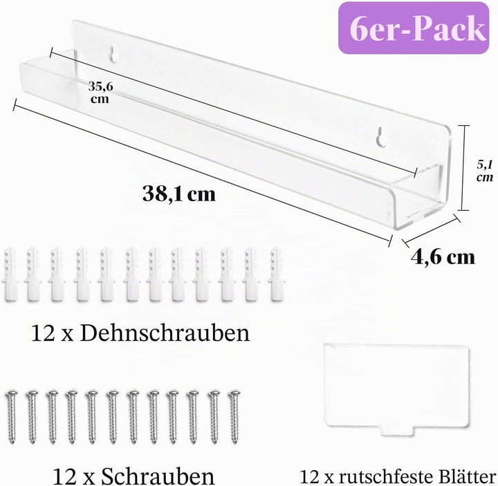 6 Stück Acryl Nagellack Regal Wand, Nagellack Aufbewahrung Wand Wandregal für Nagellackaufbewahrung,