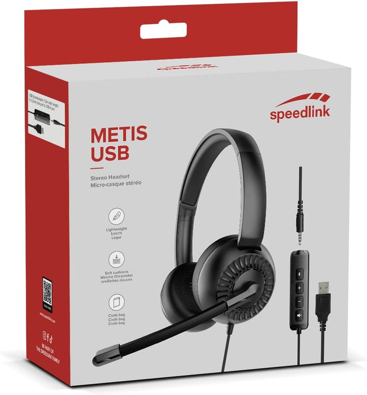Speedlink METIS USB Stereo-Headset – leichtes Headset kabelgebunden mit Mikrofon und Kabelfernbedien