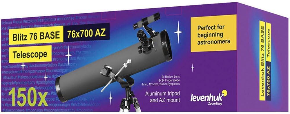 Levenhuk Blitz 76 Base 76 mm Newton-Spiegelteleskop Für Amateure Und Einsteiger, Mit Stativ Und Erwe