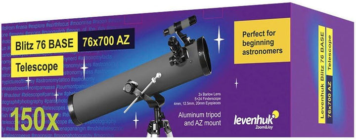 Levenhuk Blitz 76 Base 76 mm Newton-Spiegelteleskop Für Amateure Und Einsteiger, Mit Stativ Und Erwe