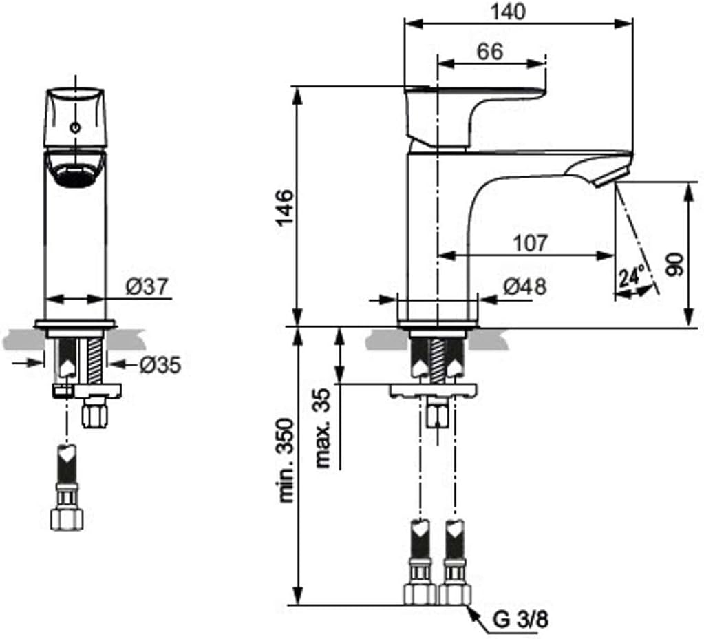 Ideal Standard A7010AA Waschtischarmatur chrom Bocca normale Chromfarben, Bocca normale Chromfarben
