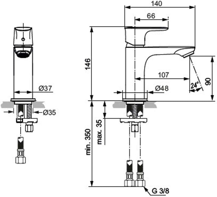 Ideal Standard A7010AA Waschtischarmatur chrom Bocca normale Chromfarben, Bocca normale Chromfarben