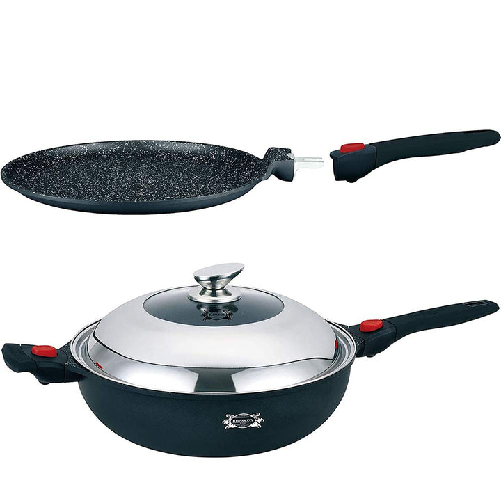 HAUSSMANN heritage Aluminiumguss Wok 32 cm, Steinoptik‑Beschichtung, ohne PFOA, abnehmbarer Griff –