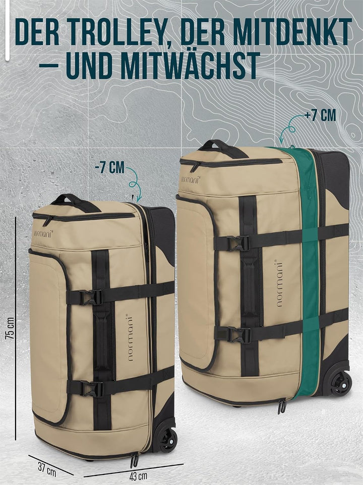 normani XXL Reisetasche 100-120 Liter 2-Rad Trolley gross Weichgepäck Travel Bag mit Rollen und 8 Fä