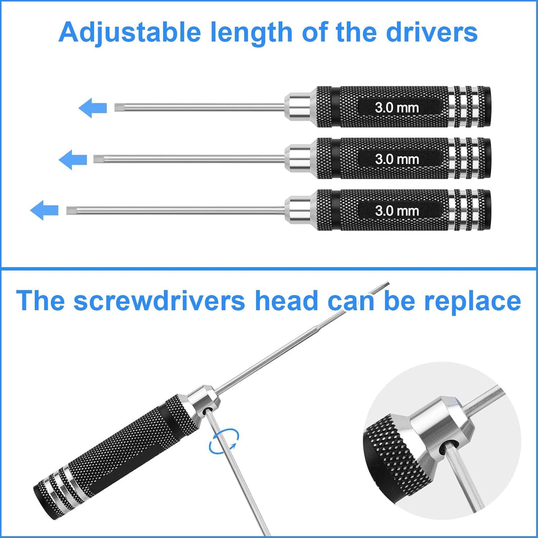 Sechskant Schraubendreher Satz 7 teilig 0,9/1,27/1,3/1,5/2,0/2,5/3,0mm mit Steckschluessel & RC Auto