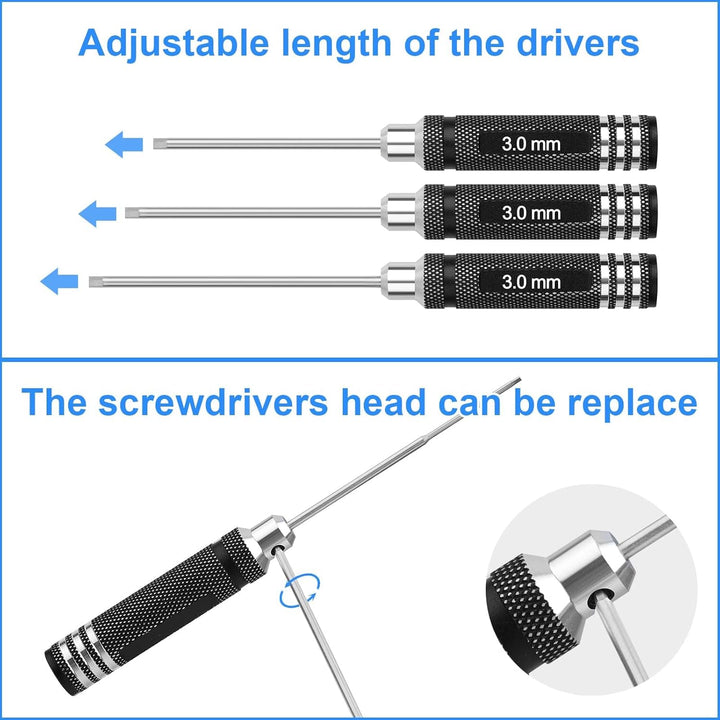 Sechskant Schraubendreher Satz 7 teilig 0,9/1,27/1,3/1,5/2,0/2,5/3,0mm mit Steckschluessel & RC Auto