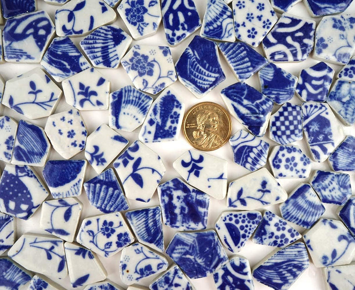 Lanyani Porzellan-Fliesen-Sortiment mit zerbrochenen Keramikfliesen in Blau und Weiss, für Mosaikarb