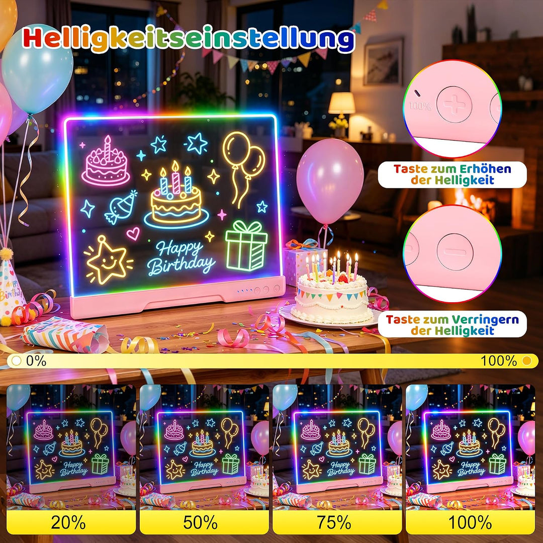 19 Zoll LED Zeichenbrett Kinder Wiederaufladbar mit 7 Farbmodi, Geschenke Mädchen 3 4 5 6 7 8 9 10 J