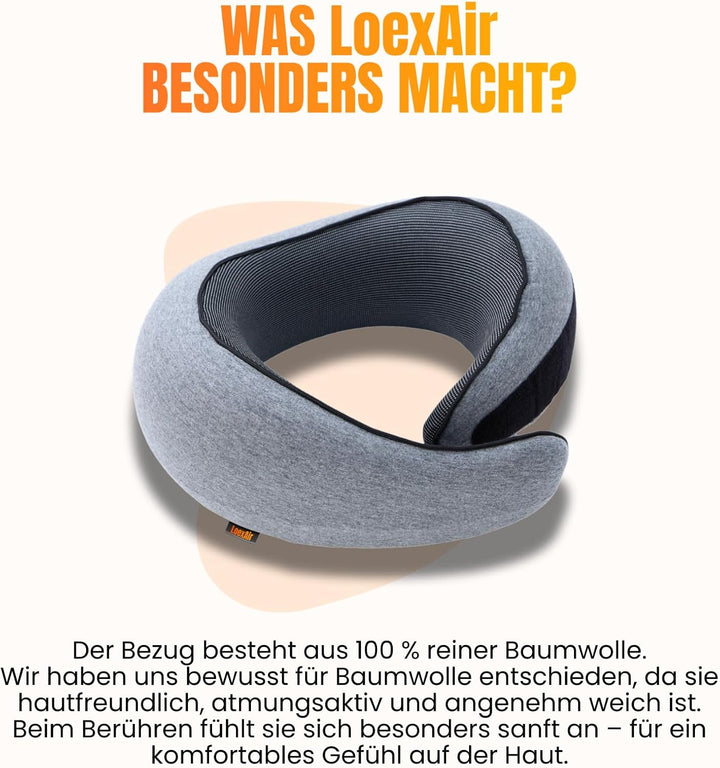 Nackenkissen Flugzeug, Reisekissen für Flugzeug, Auto - 100% Baumwolle & Memory-Schaum Nackenhörnche