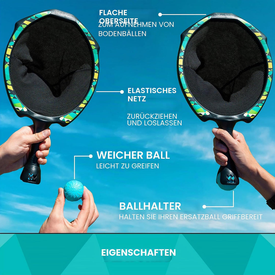 Waboba Slingair Slingshot Fang & Launch Spiel - One‑Motion Sling Air Paddle Spiel mit 2 Schlägern &