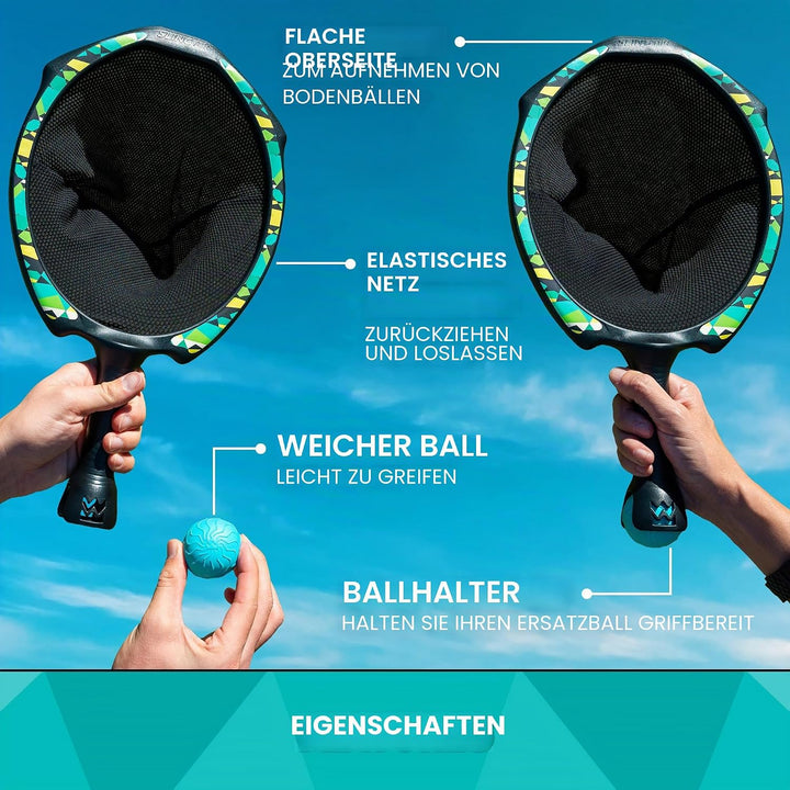 Waboba Slingair Slingshot Fang & Launch Spiel - One‑Motion Sling Air Paddle Spiel mit 2 Schlägern &
