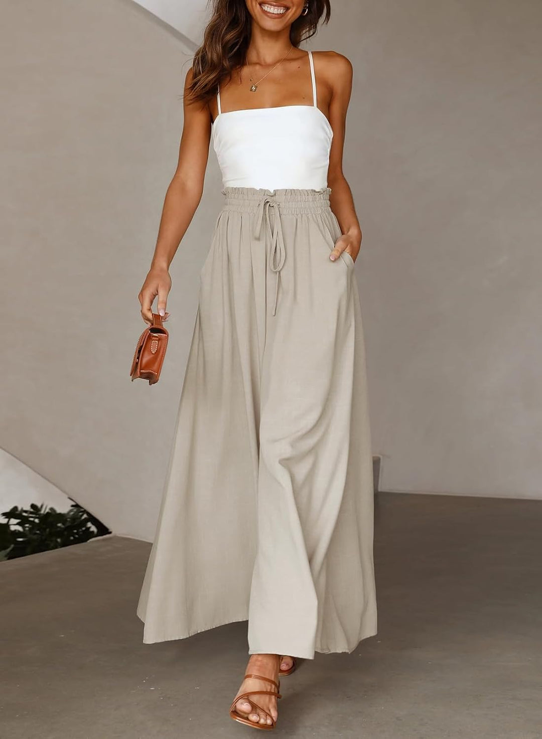 Dokotoo Sommerhose Damen Leicht Palazzo Hose Elegant Sommer High Waist Baggy Freizeithose Baumwolle