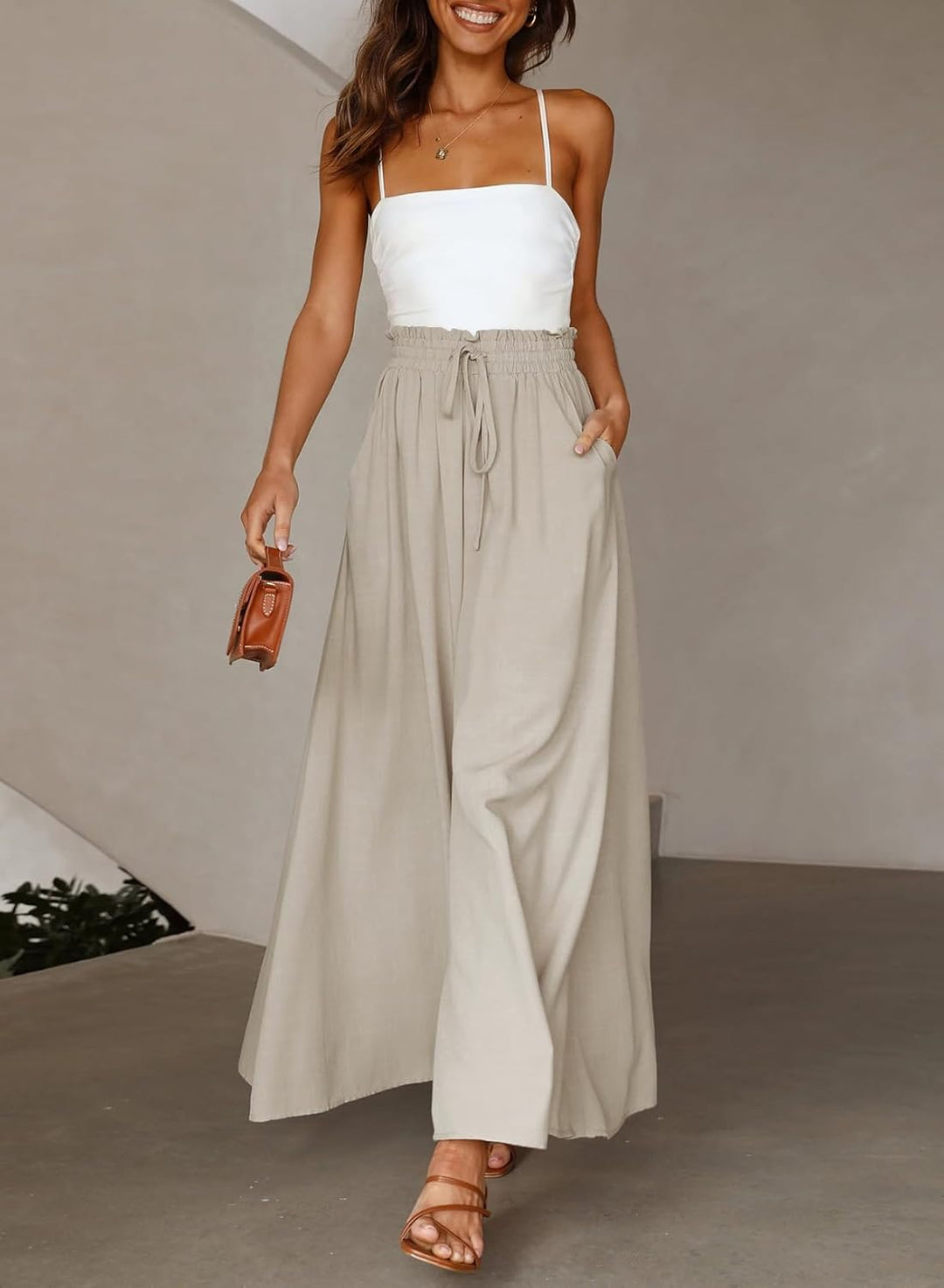 Dokotoo Sommerhose Damen Leicht Palazzo Hose Elegant Sommer High Waist Baggy Freizeithose Baumwolle
