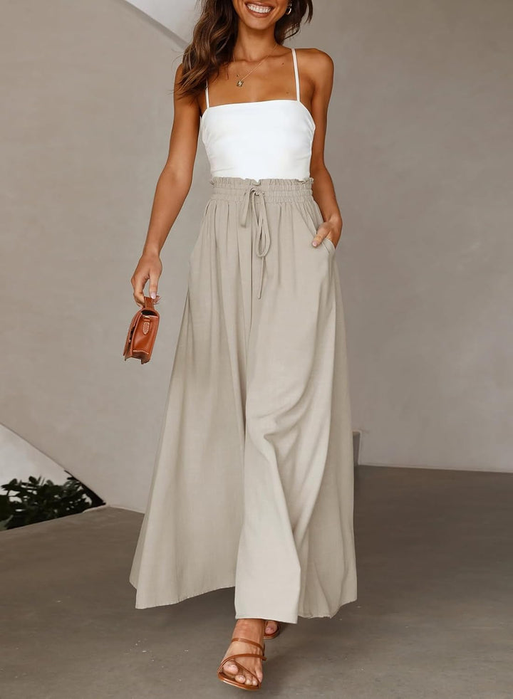 Dokotoo Sommerhose Damen Leicht Palazzo Hose Elegant Sommer High Waist Baggy Freizeithose Baumwolle