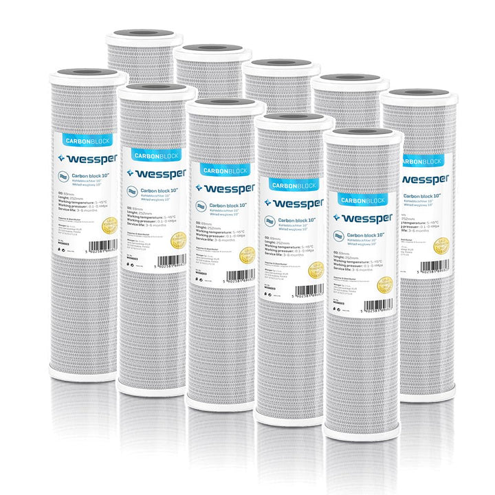 10x Wessper 10" Aktivkohle Filter für Umkehrosmose, Kokos Filterkartusche, Wasserspeiseleitung & Par