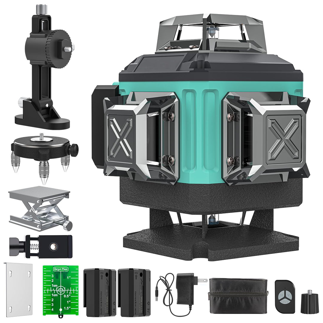 Kreuzlinienlaser Grün 4x360°, Laser Wasserwaage 16 Linien, Baulaser Kreuzlaser Linienlaser Selbstniv