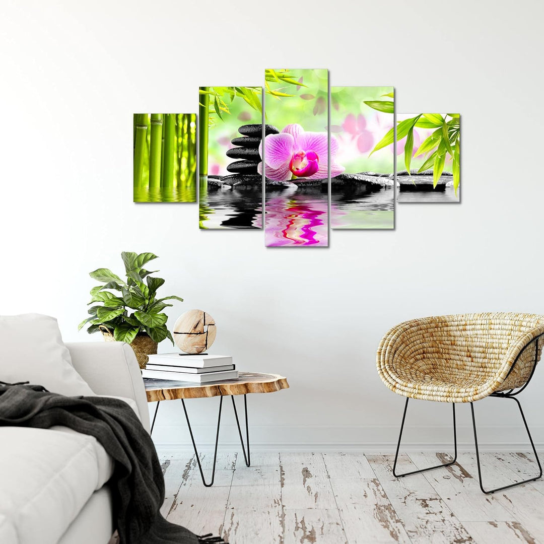 Runa Art Bild Wohnzimmer Schlafzimmer Orchidee Feng Shui 5 Teilig Steine Zen Pink Wandbilder auf Vli