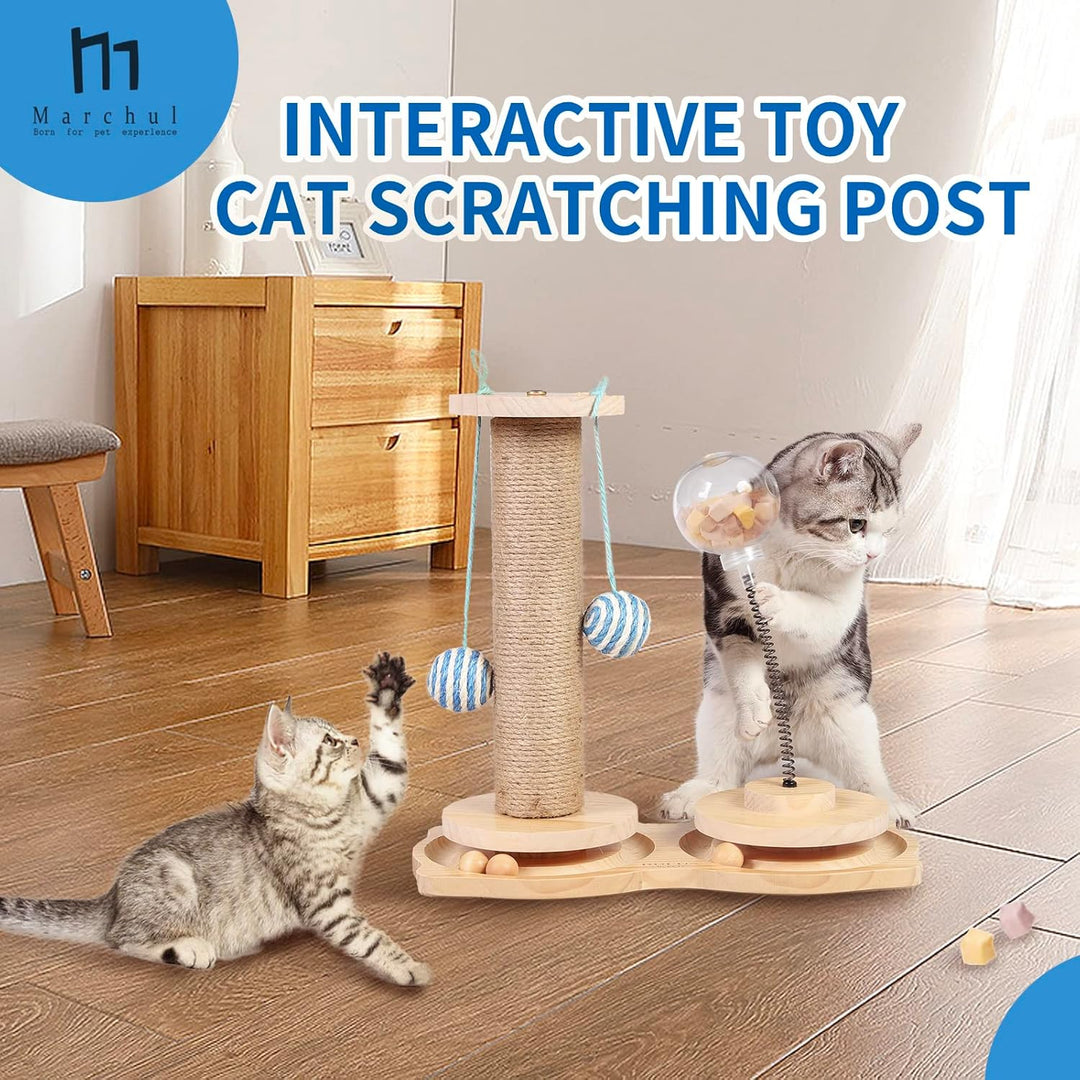 Marchul 4-in-1 interaktives Katzenspielzeug, natürlicher Sisal-Kratzbaum mit hängenden Bällen, Katze
