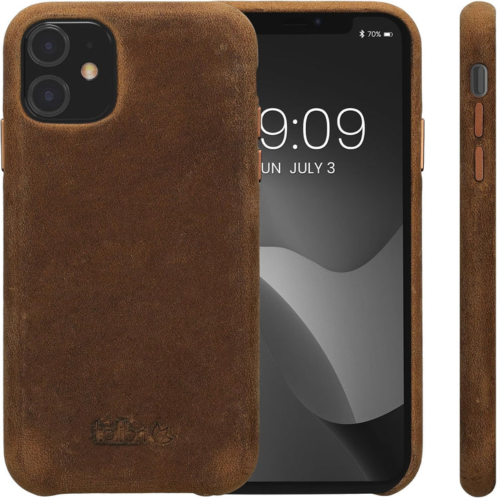 kalibri Schutzhülle kompatibel mit Apple iPhone 11 - Hülle Leder - Hardcover Handy Cover Case Braun